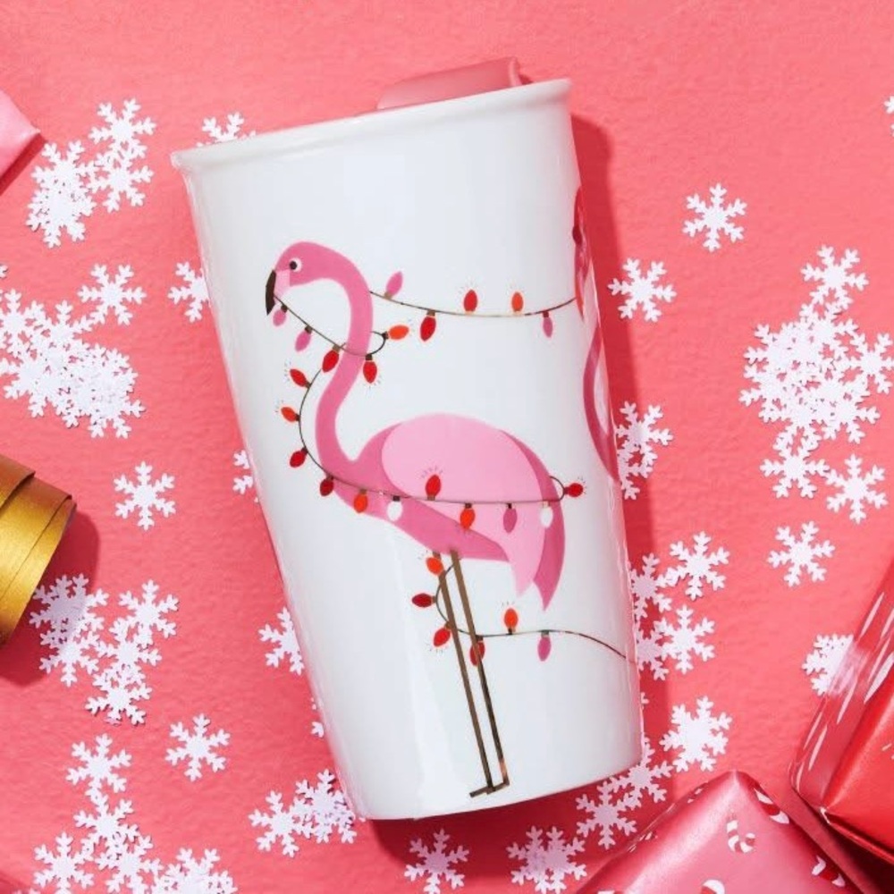 DAVIDsTea Flamingo Twist Tumbler Christmas porcelain ceramic travel mug 12 oz